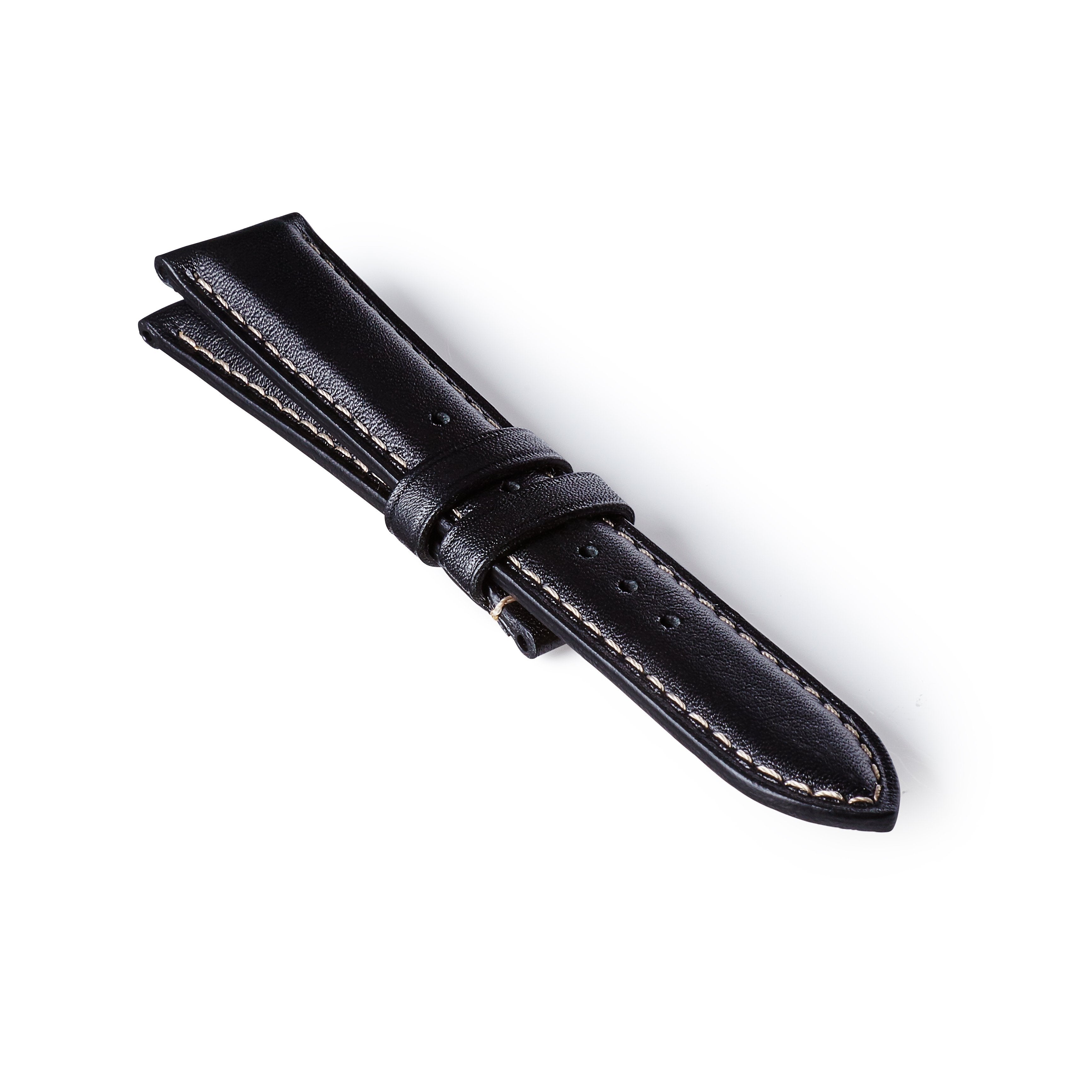 Black leather watch strap white stitching outlet
