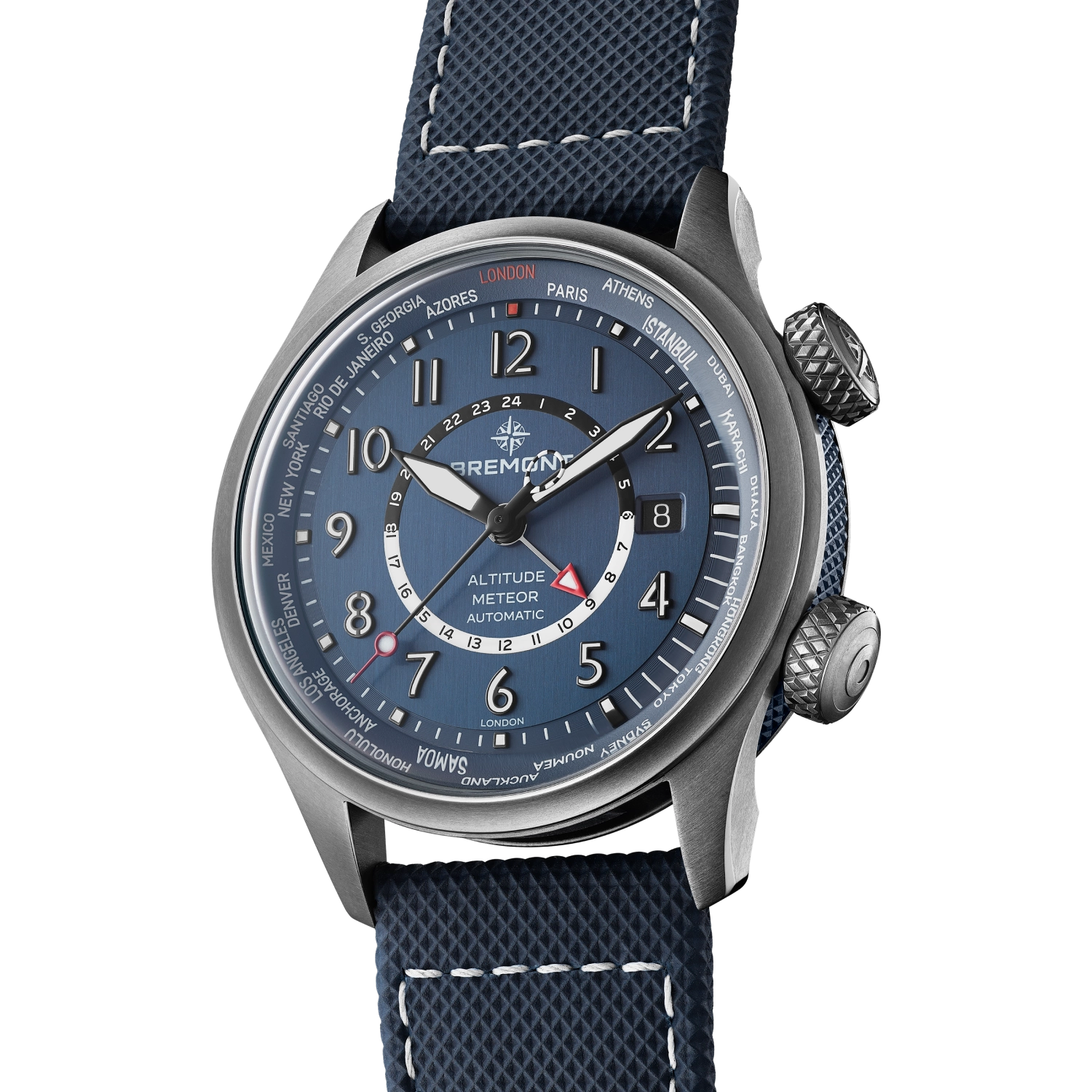Bremont Watch Company Watches | Mens | Altitude Altitude MB Meteor Time Zones Blue Dial Leather Strap