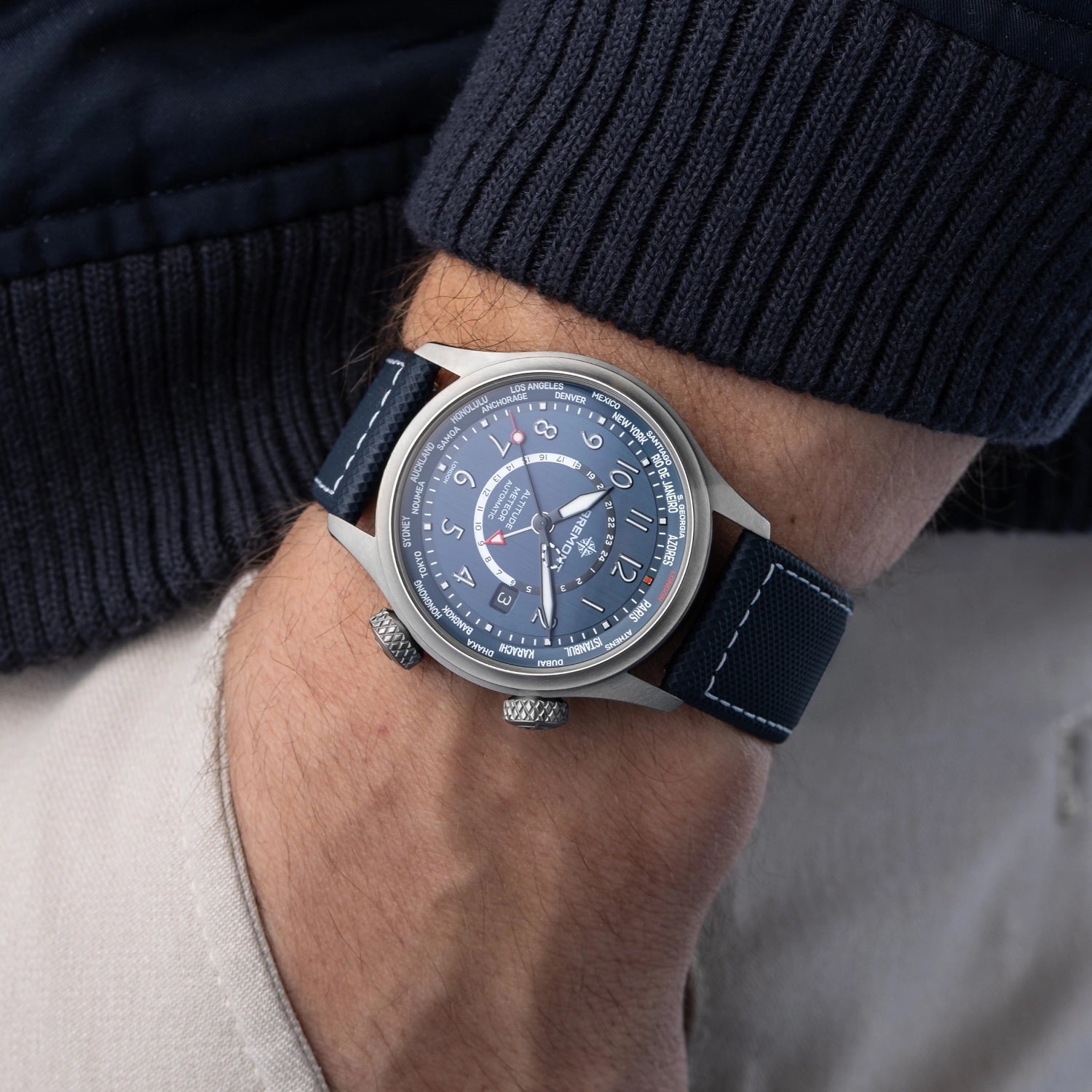 Bremont Watch Company Watches | Mens | Altitude Altitude MB Meteor Time Zones Blue Dial Leather Strap