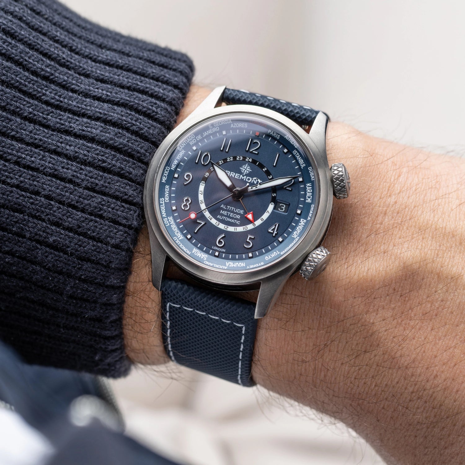 Bremont Watch Company Watches | Mens | Altitude Altitude MB Meteor Time Zones Blue Dial Leather Strap