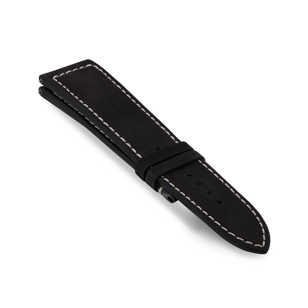 Black Nubuck Leather Strap - White Stitch