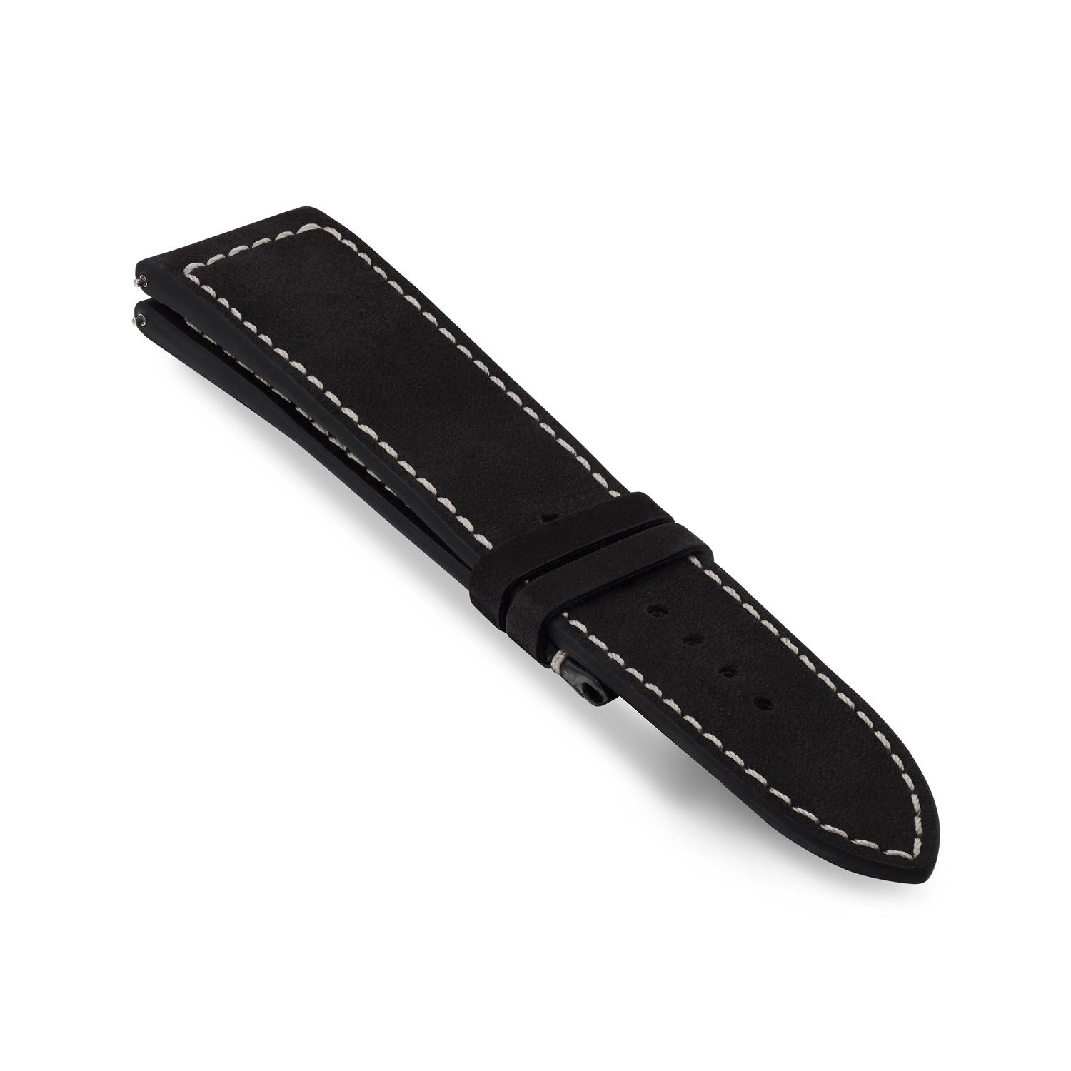 Black Nubuck Leather Strap - White Stitch