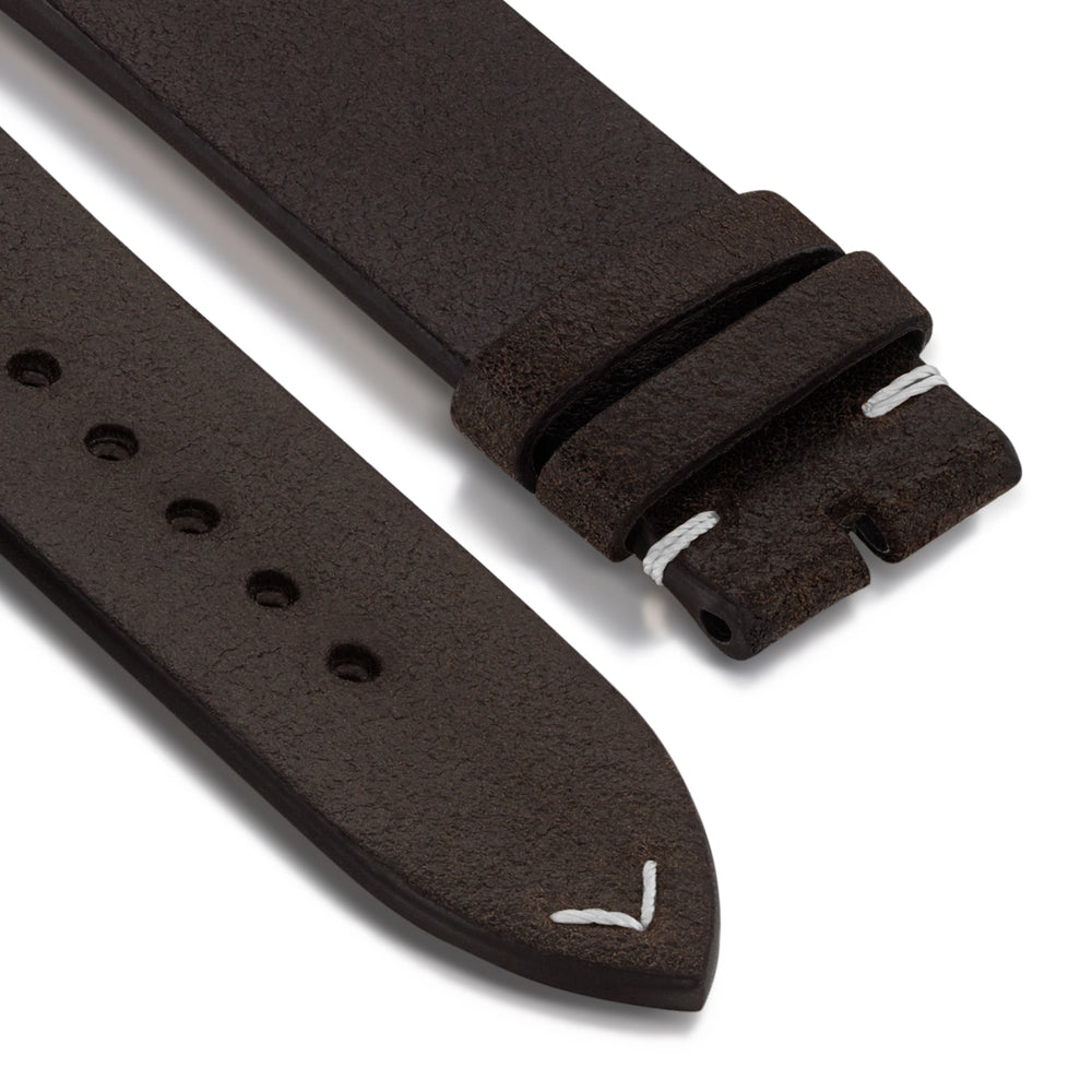 Brown Leather Strap - White Side & Tail Stitch