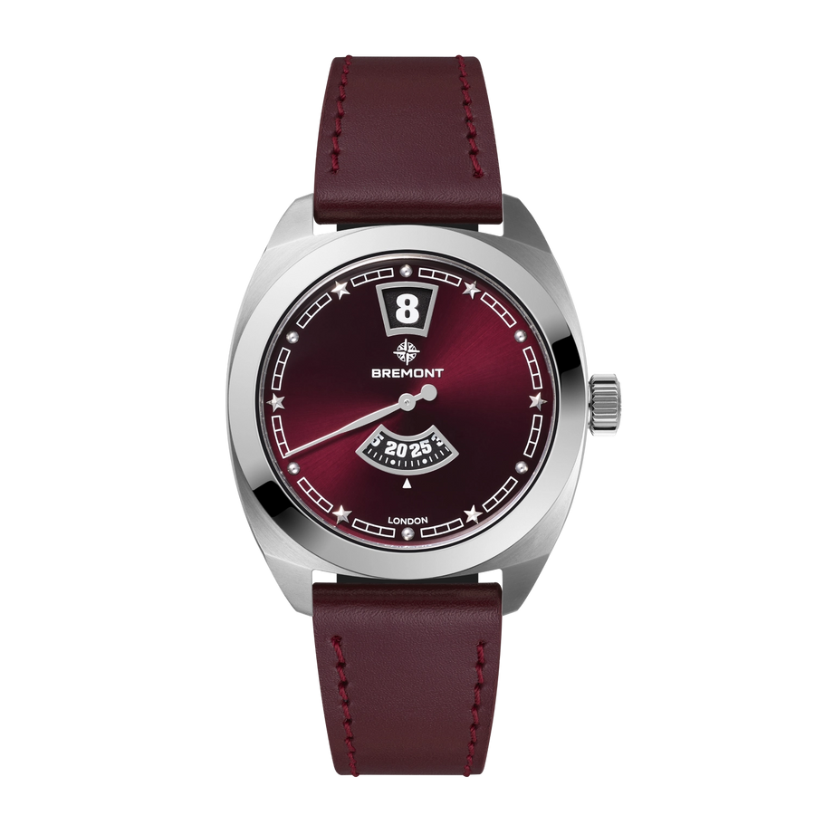 Terra Nova 35mm Jumping Hour Burgundy Leather Strap