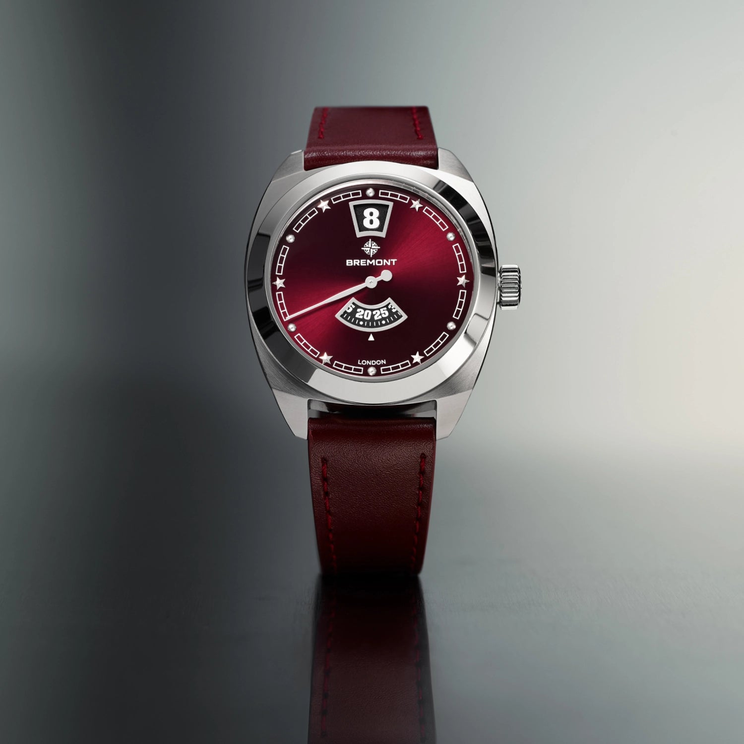 Terra Nova 35mm Jumping Hour Burgundy Leather Strap