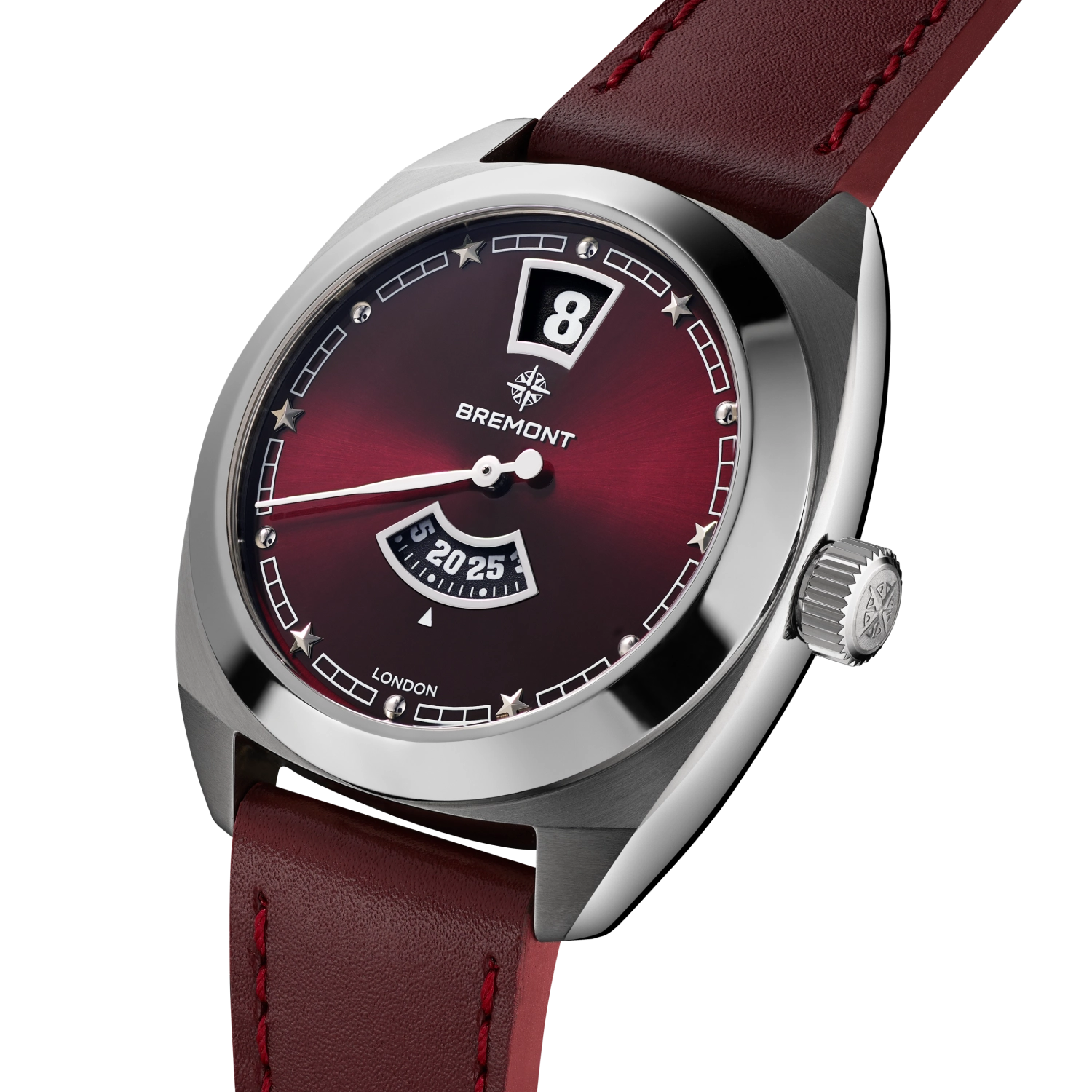 Terra Nova 35mm Jumping Hour Burgundy Leather Strap