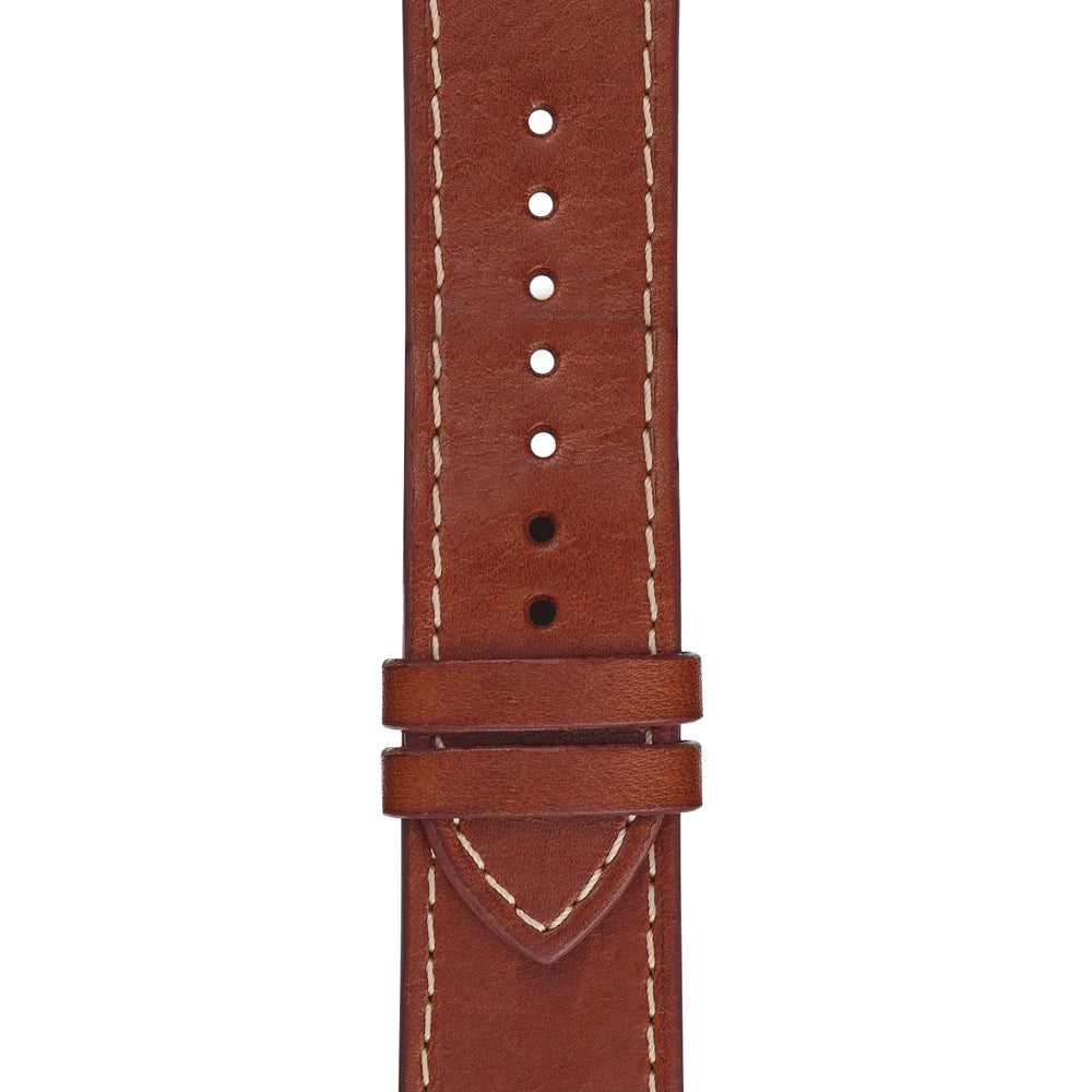 Brown Leather Strap - Cream Box Stitch