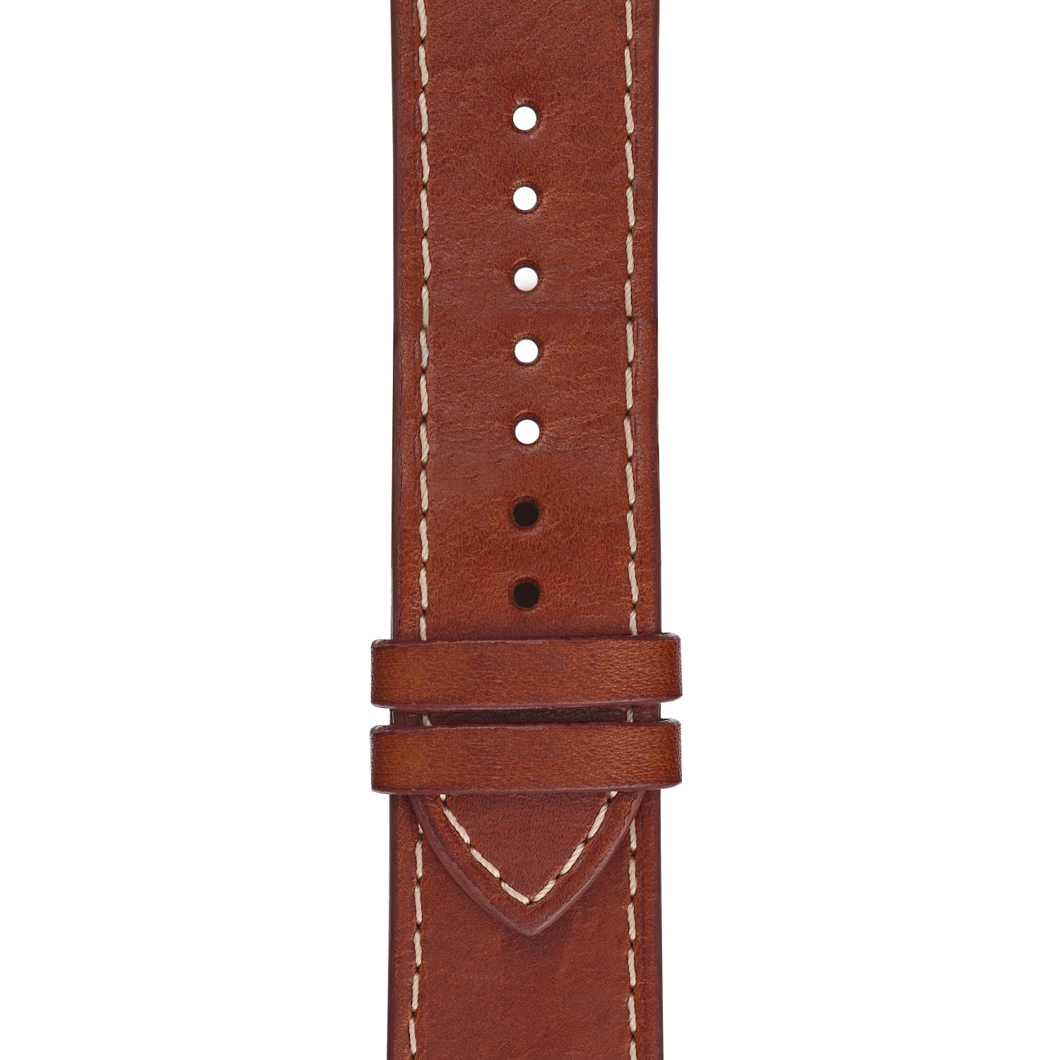 Brown Leather Strap - Cream Box Stitch