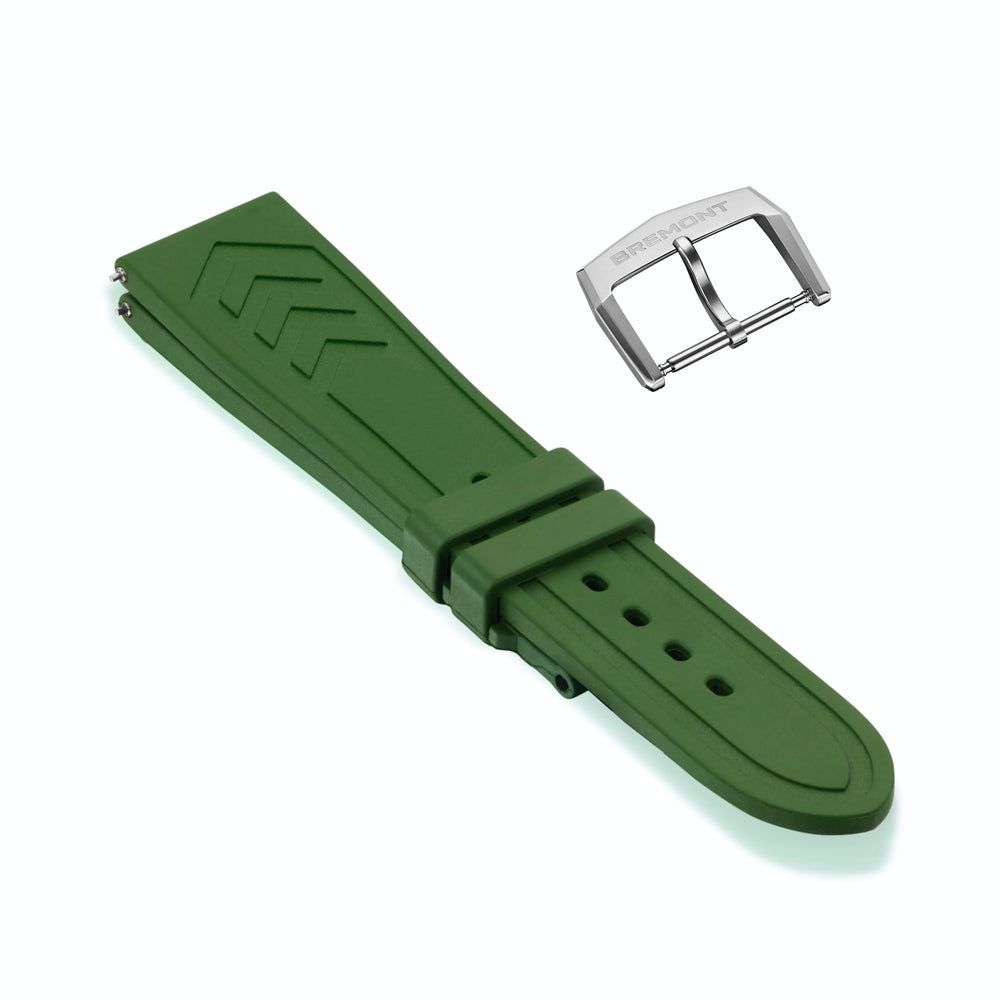 Bremont Watch Company Wayfinder | Accessories | Straps | Rubber 20mm - Supermarine 300M (Including GMT) Supermarine Green Rubber Strap, with Steel Buckle