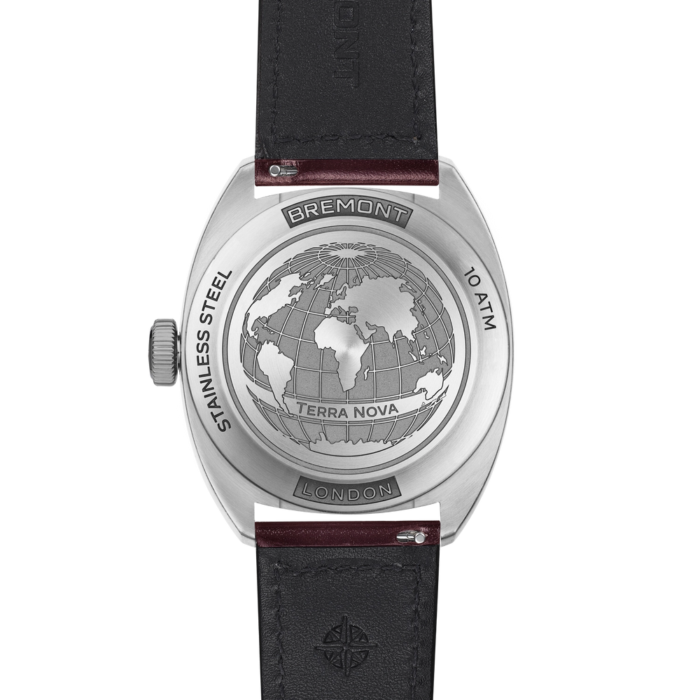 Terra Nova 40.5mm Jumping Hour Burgundy Leather Strap