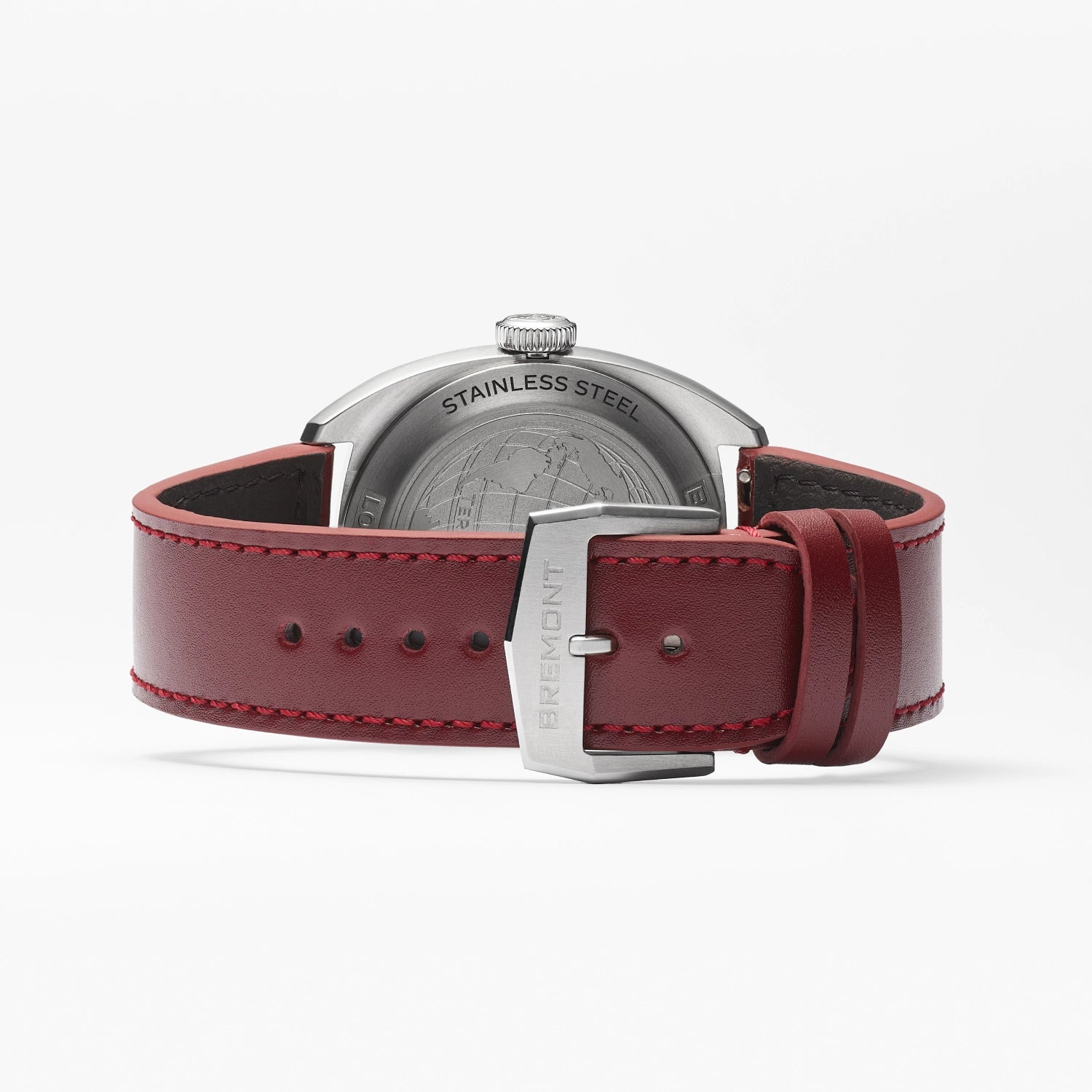 Terra Nova 40.5mm Jumping Hour Burgundy Leather Strap