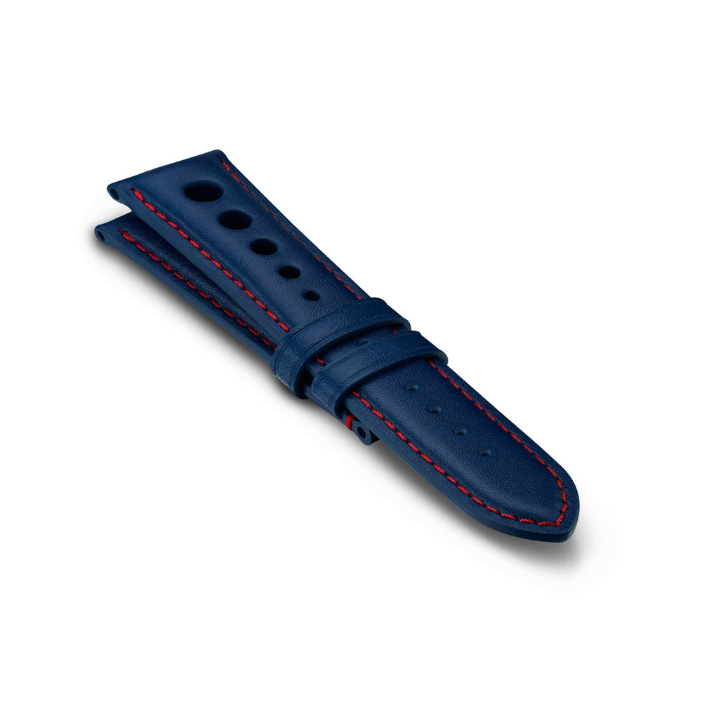 Bremont Chronometers Straps | Mens | Jaguar | Leather | Cushioned 22mm / Regular Leather Strap - Blue/Red - Bremont Jaguar