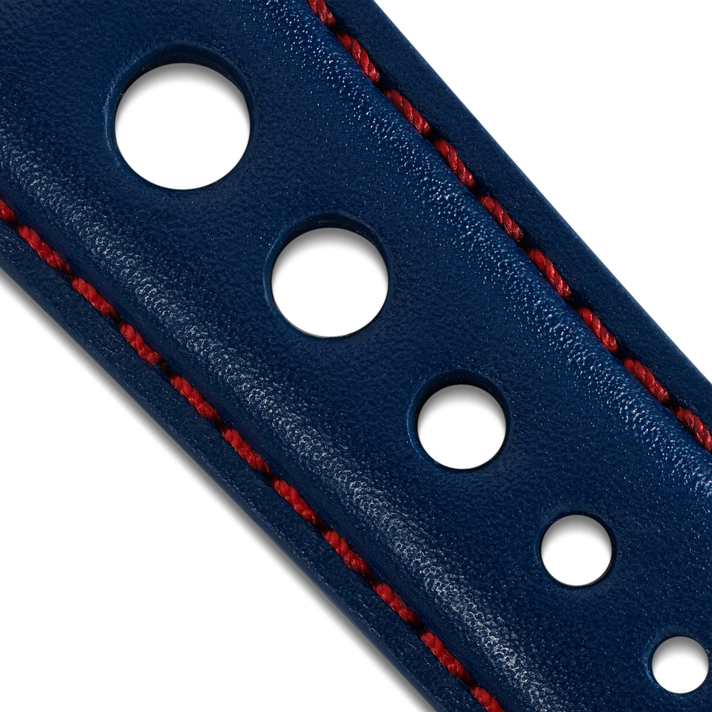 Bremont Chronometers Straps | Mens | Jaguar | Leather | Cushioned 22mm / Regular Leather Strap - Blue/Red - Bremont Jaguar
