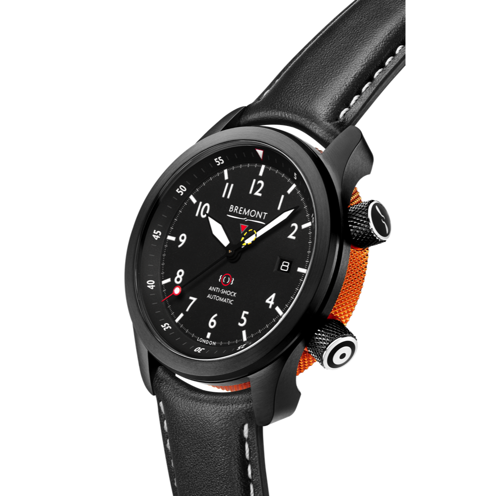 Bremont Watch Company Configurator MBII Custom DLC, Black Dial with Orange Barrel & Open Case Back