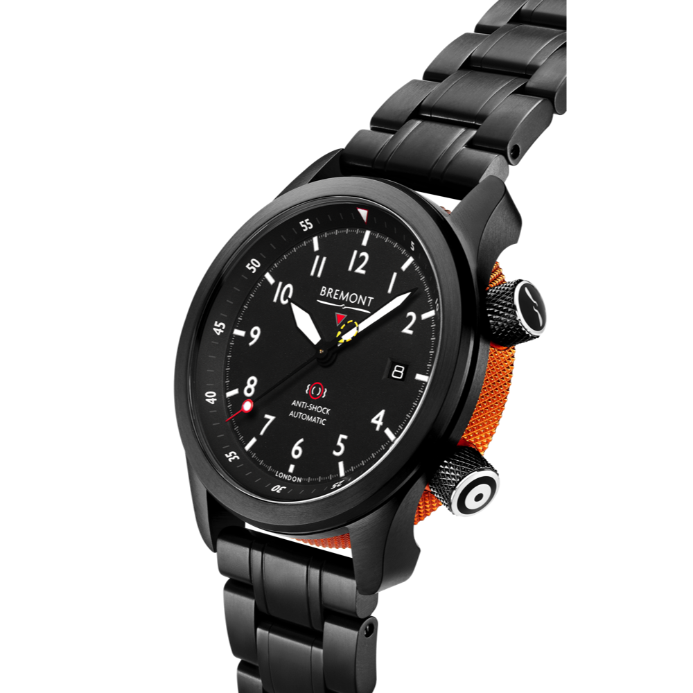 Bremont Watch Company Configurator MBII Custom DLC, Black Dial with Orange Barrel & Open Case Back