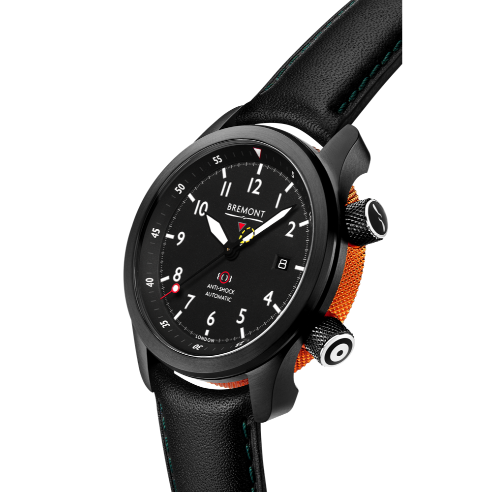 Bremont Watch Company Configurator MBII Custom DLC, Black Dial with Orange Barrel & Open Case Back