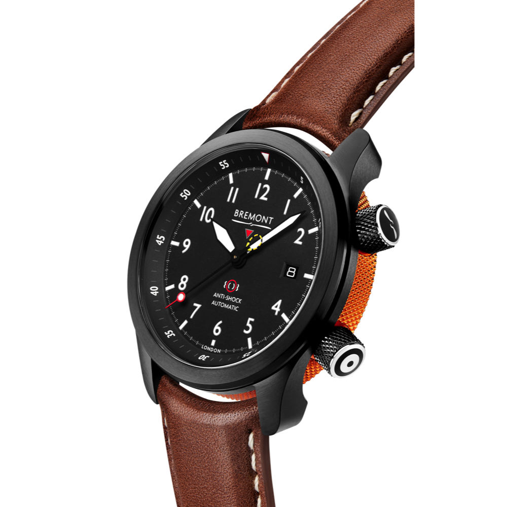 Bremont Watch Company Configurator MBII Custom DLC, Black Dial with Orange Barrel & Open Case Back