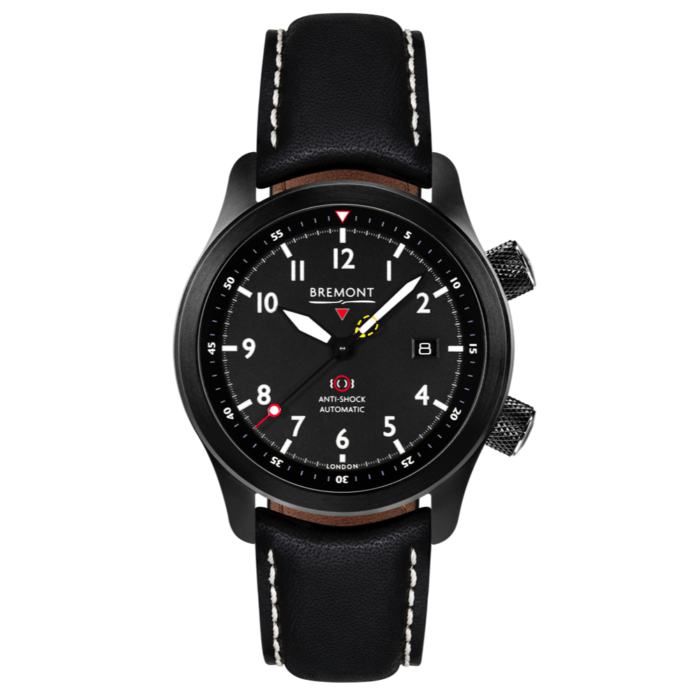 Bremont Watch Company Configurator Black with White Stitch Leather / Short / Pin Buckle MBII Custom DLC, Black Dial with Anthracite Barrel & Closed Case Back