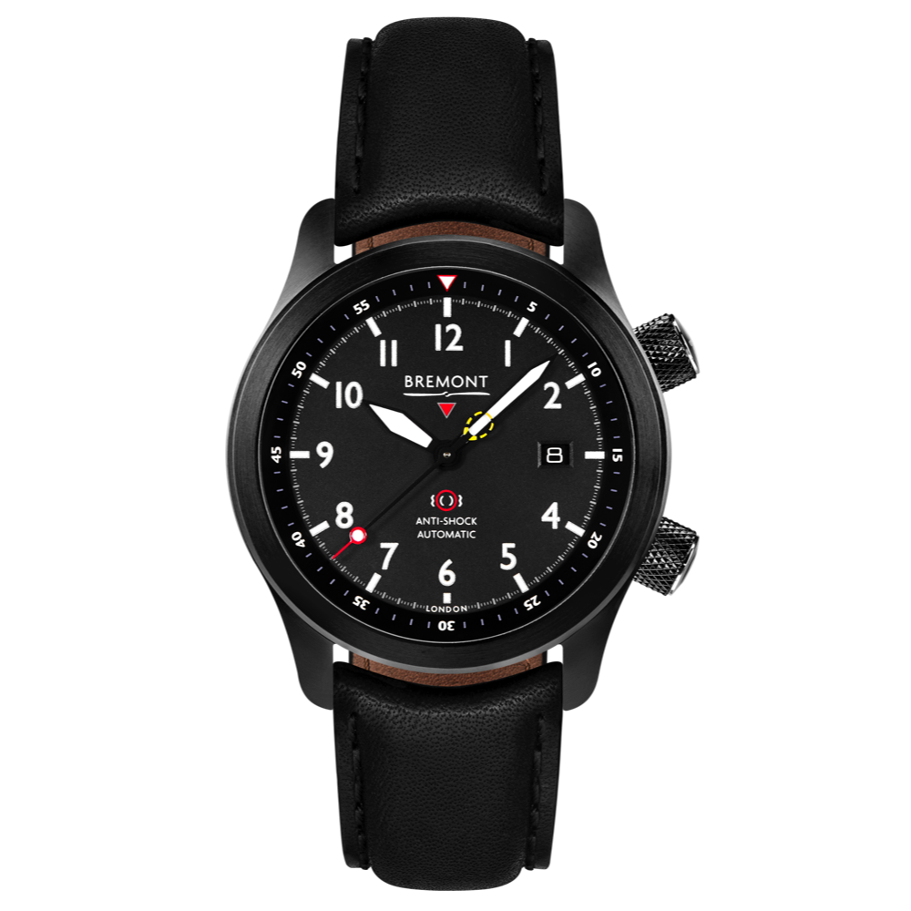 Bremont Watch Company Configurator Black with Black Stitch Leather / Short / Pin Buckle MBII Custom DLC, Black Dial with Anthracite Barrel & Closed Case Back