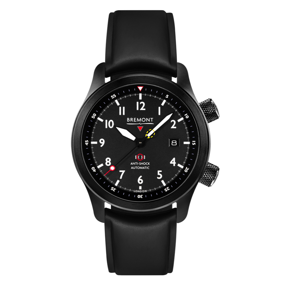 Bremont Watch Company Configurator Black Temple Island / Short / Pin Buckle MBII Custom DLC, Black Dial with Green Barrel & Open Case Back