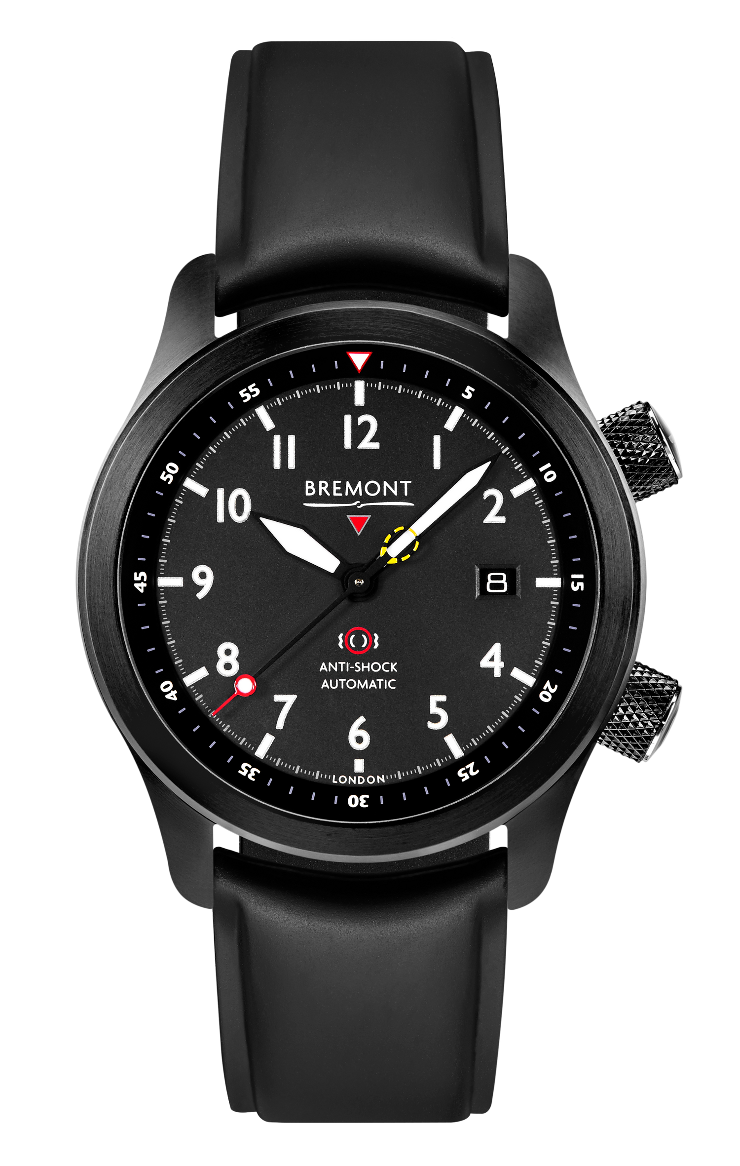 Bremont Watch Company Configurator Black Temple Island / Short / Pin Buckle MBII Custom DLC, Black Dial with Dark Blue Barrel & Open Case Back