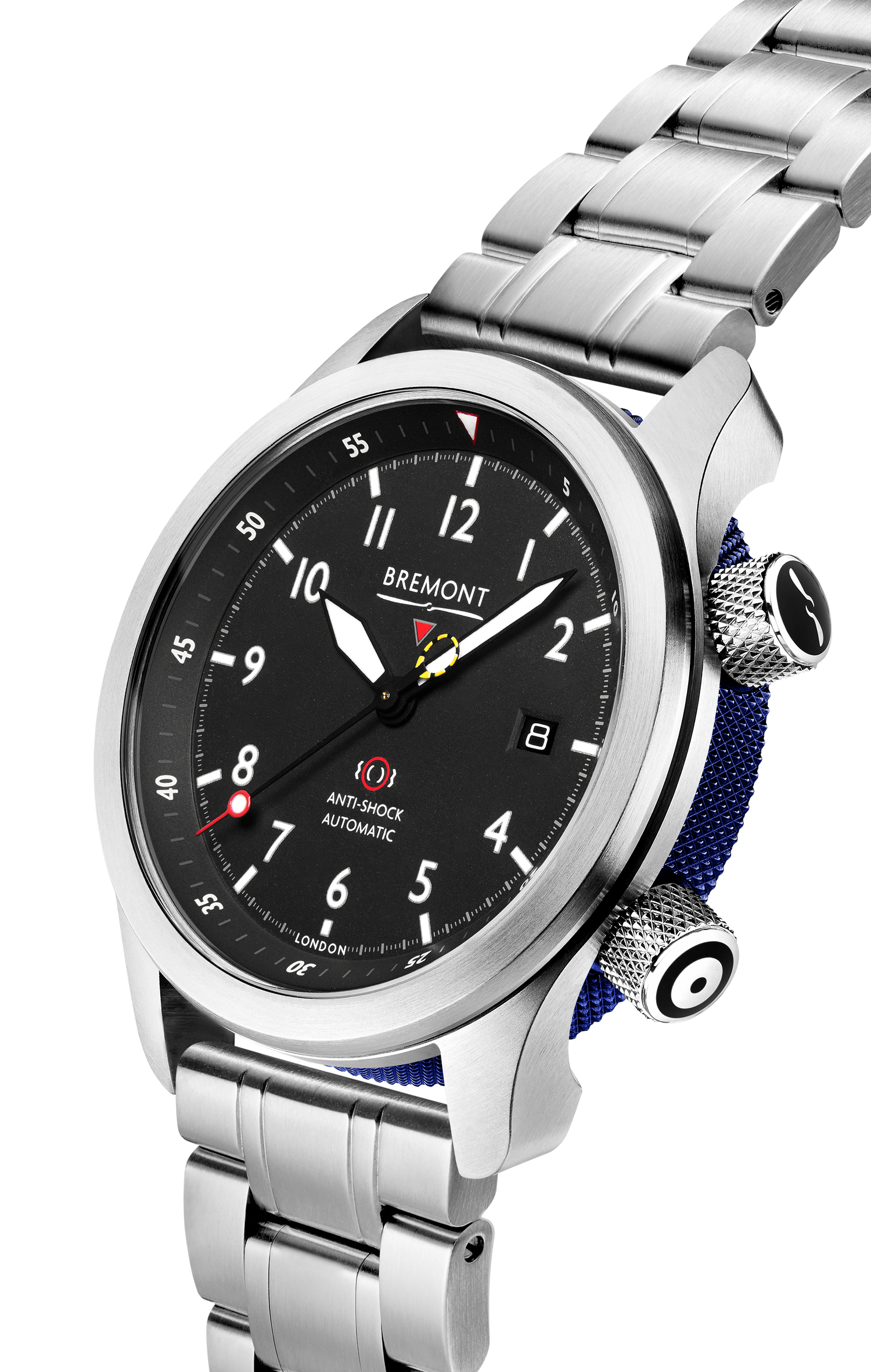 Bremont Watch Company Configurator MBII Custom Stainless Steel, Black Dial with Dark Blue Barrel & Closed Case Back