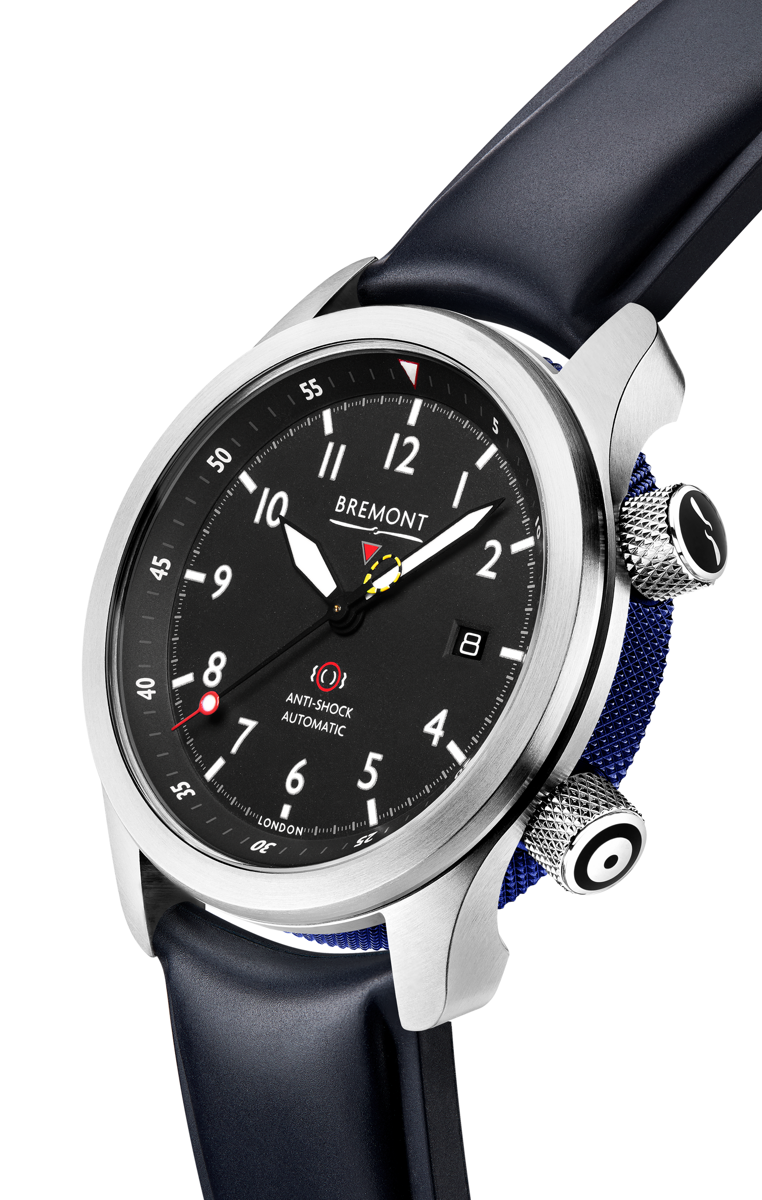 Bremont Watch Company Configurator MBII Custom Stainless Steel, Black Dial with Dark Blue Barrel & Closed Case Back