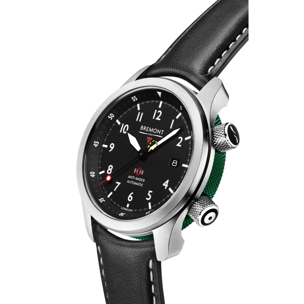 Bremont Watch Company Configurator MBII Custom Stainless Steel, Black Dial with Green Barrel & Closed Case Back