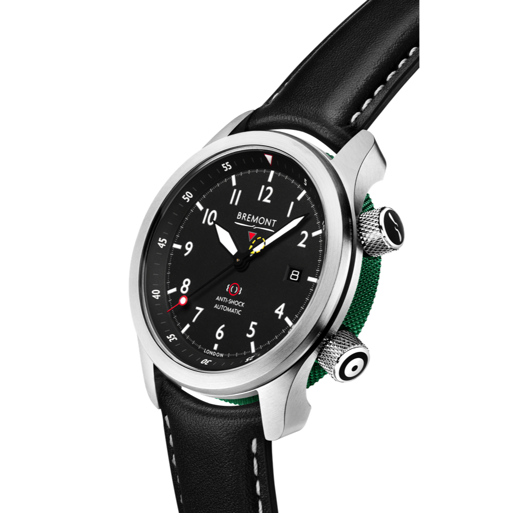 Bremont Watch Company Configurator MBII Custom Stainless Steel, Black Dial with Green Barrel & Closed Case Back