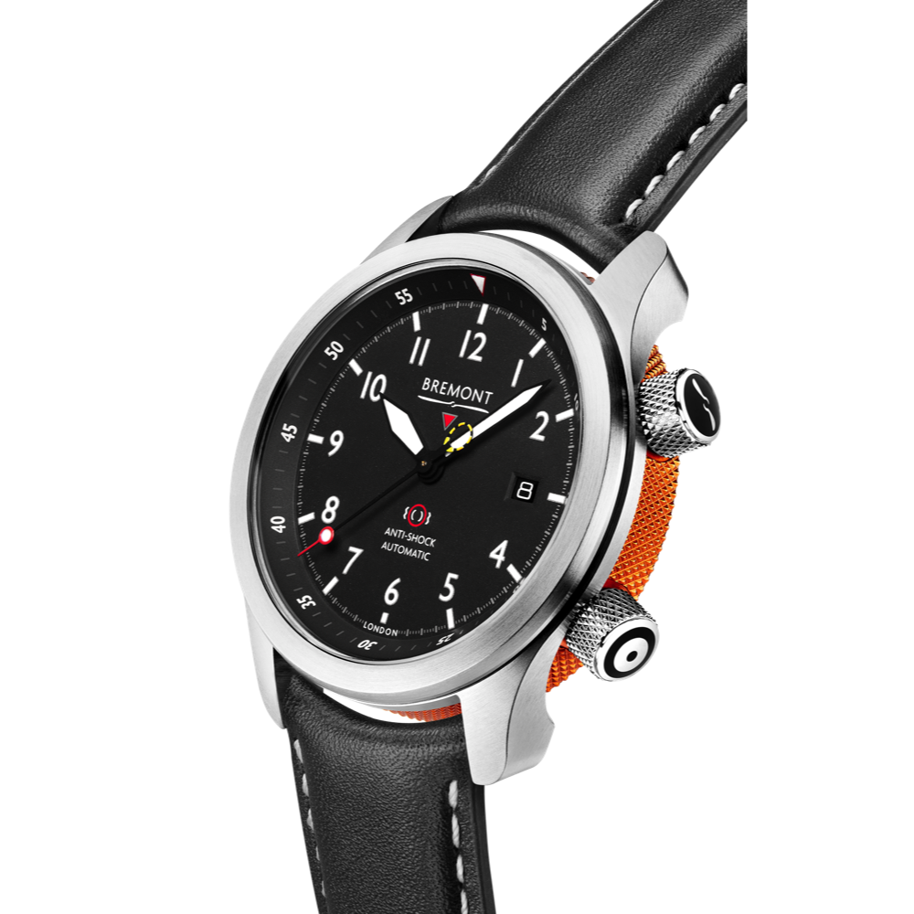 Bremont Watch Company Configurator MBII Custom Stainless Steel, Black Dial with Orange Barrel & Open Case Back