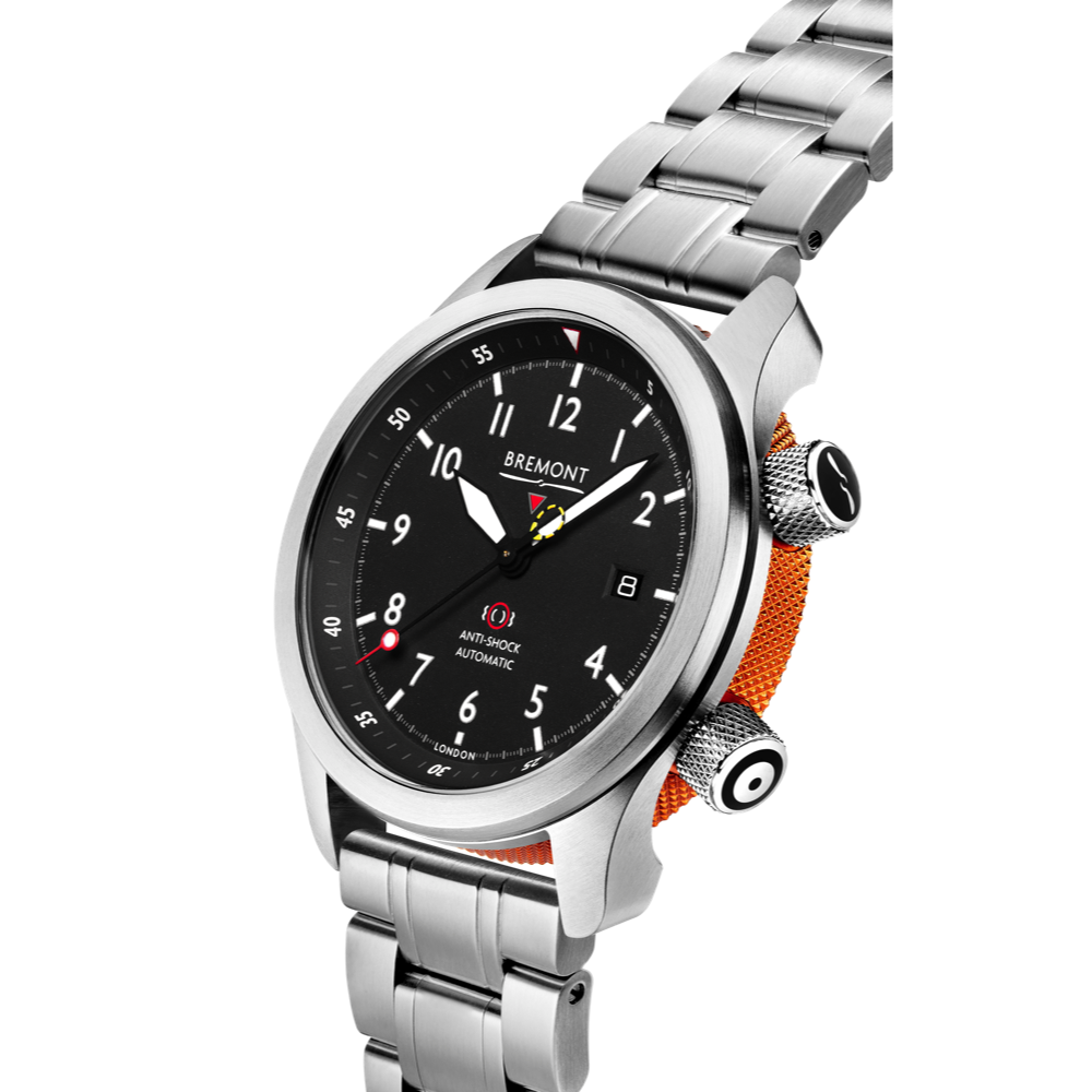 Bremont Watch Company Configurator MBII Custom Stainless Steel, Black Dial with Orange Barrel & Open Case Back
