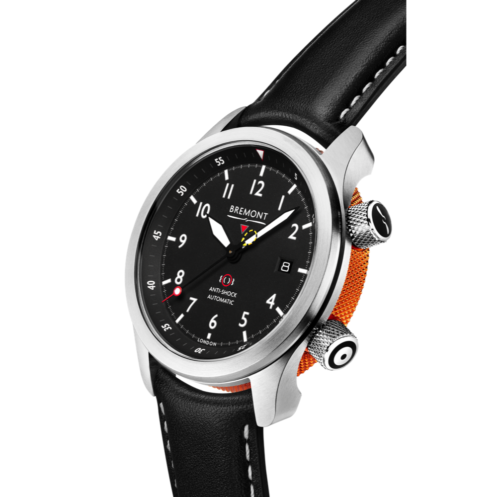 Bremont Watch Company Configurator MBII Custom Stainless Steel, Black Dial with Orange Barrel & Open Case Back