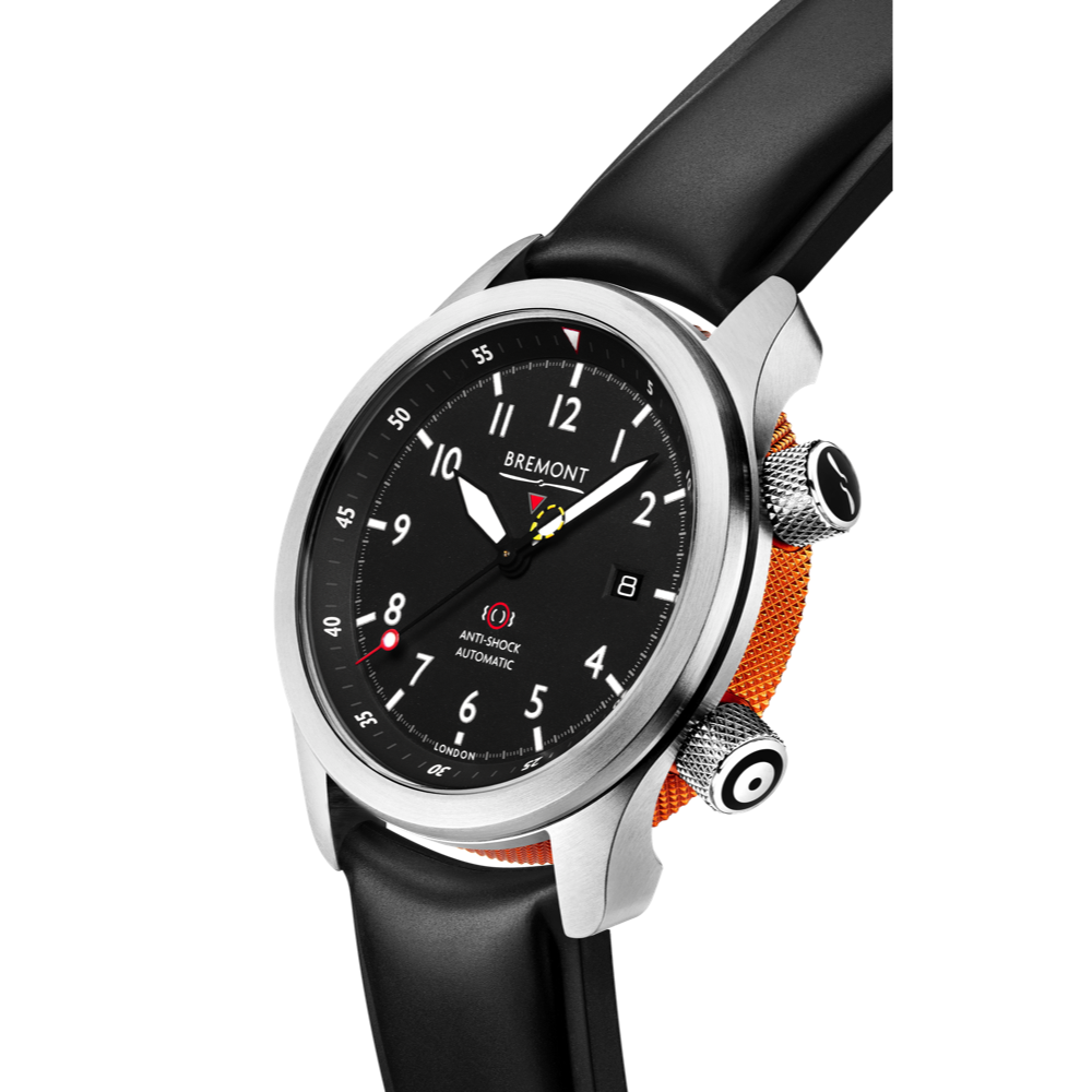 Bremont Watch Company Configurator MBII Custom Stainless Steel, Black Dial with Orange Barrel & Closed Case Back