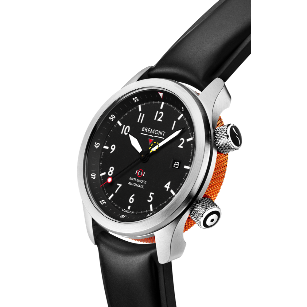 Bremont Watch Company Configurator MBII Custom Stainless Steel, Black Dial with Orange Barrel & Open Case Back