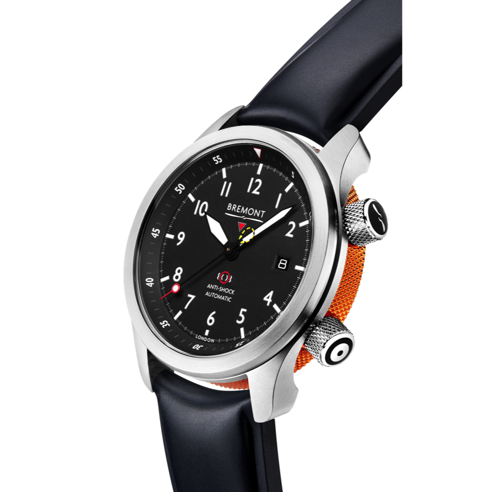 Bremont Watch Company Configurator MBII Custom Stainless Steel, Black Dial with Orange Barrel & Open Case Back