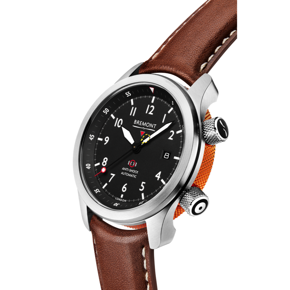 Bremont Watch Company Configurator MBII Custom Stainless Steel, Black Dial with Orange Barrel & Open Case Back