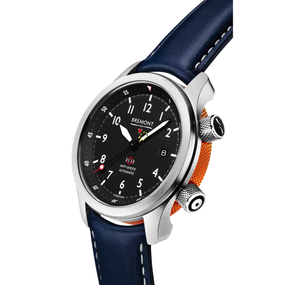 Bremont Watch Company Configurator MBII Custom Stainless Steel, Black Dial with Orange Barrel & Open Case Back
