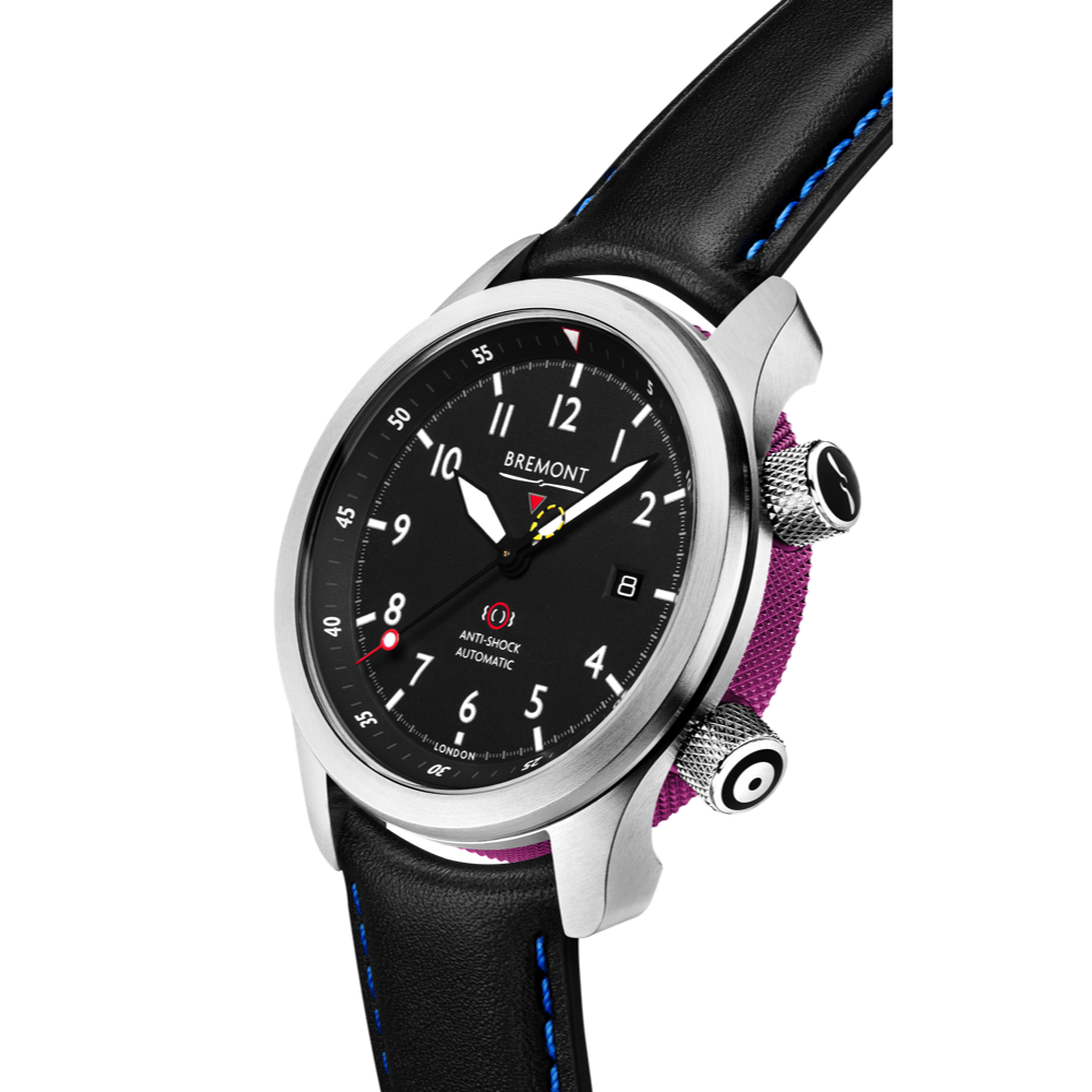 Bremont Watch Company Configurator MBII Custom Stainless Steel, Black Dial with Purple Barrel & Closed Case Back