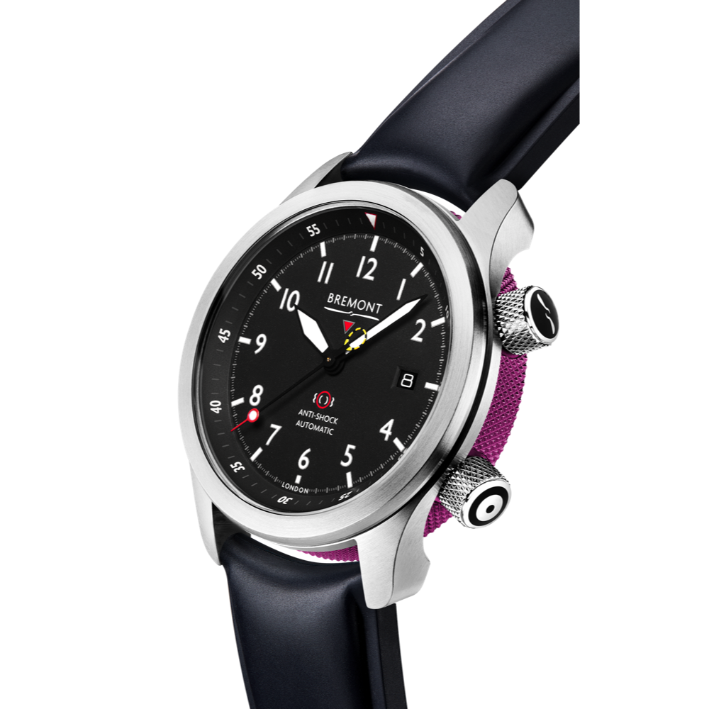 Bremont Watch Company Configurator MBII Custom Stainless Steel, Black Dial with Purple Barrel & Closed Case Back