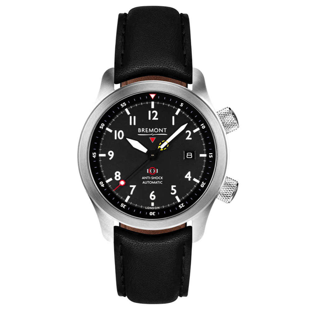 Bremont Watch Company Configurator Black with Black Stitch Leather / Short / Pin Buckle MBII Custom Stainless Steel, Black Dial with Anthracite Barrel & Closed Case Back
