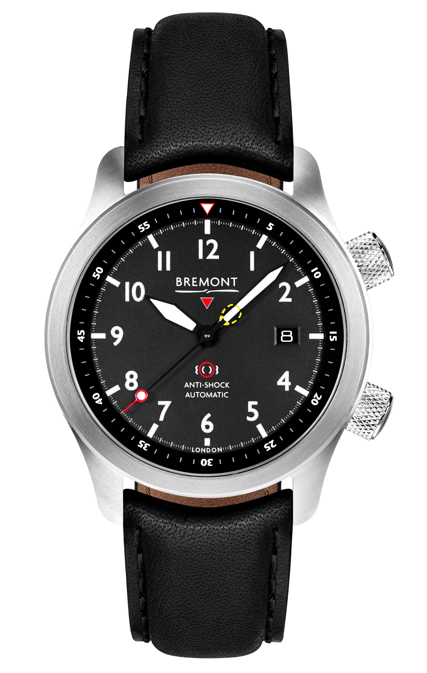 Bremont Watch Company Configurator Black with Black Stitch Leather / Short / Pin Buckle MBII Custom Stainless Steel, Black Dial with Dark Blue Barrel & Open Case Back
