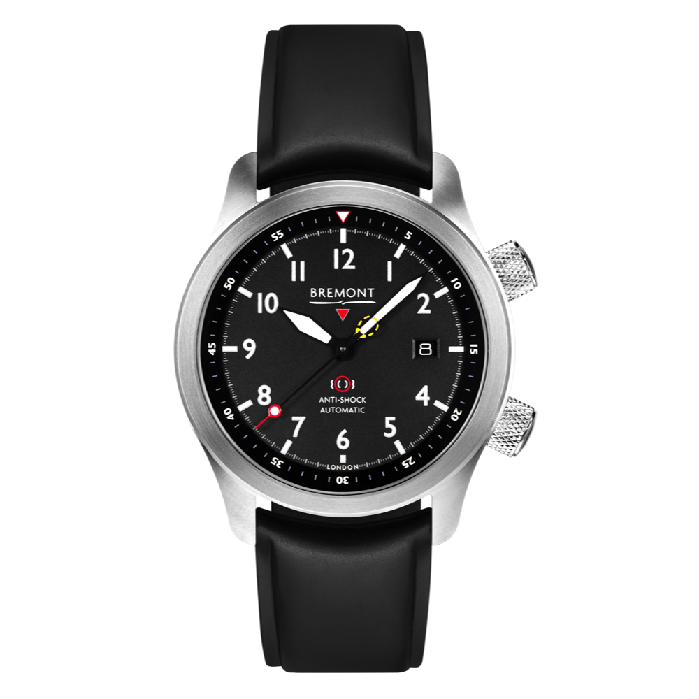 Bremont Watch Company Configurator Black Temple Island / Short / Pin Buckle MBII Custom Stainless Steel, Black Dial with Purple Barrel & Closed Case Back