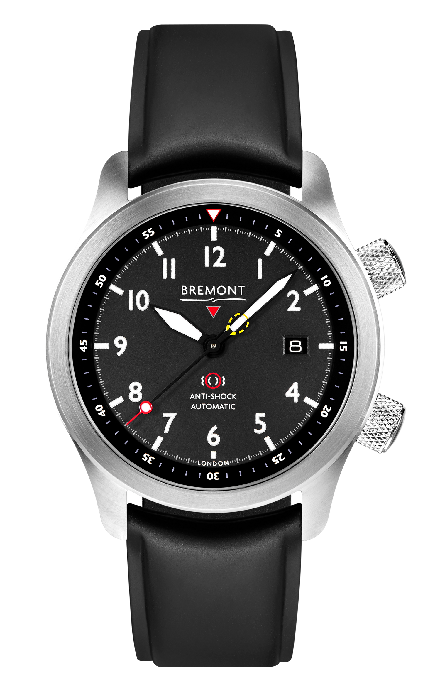 Bremont Watch Company Configurator Black Temple Island / Short / Pin Buckle MBII Custom Stainless Steel, Black Dial with Dark Blue Barrel & Open Case Back