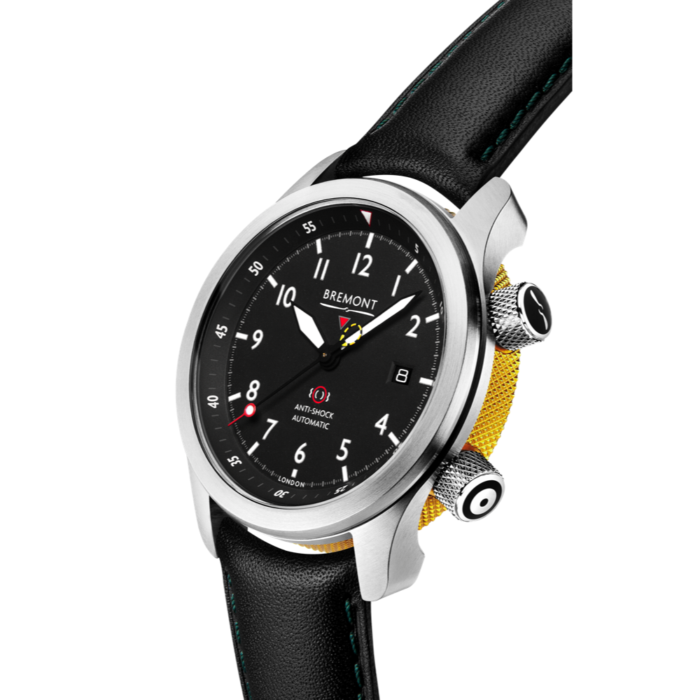 Bremont Watch Company Configurator MBII Custom Stainless Steel, Black Dial with Yellow Barrel & Open Case Back