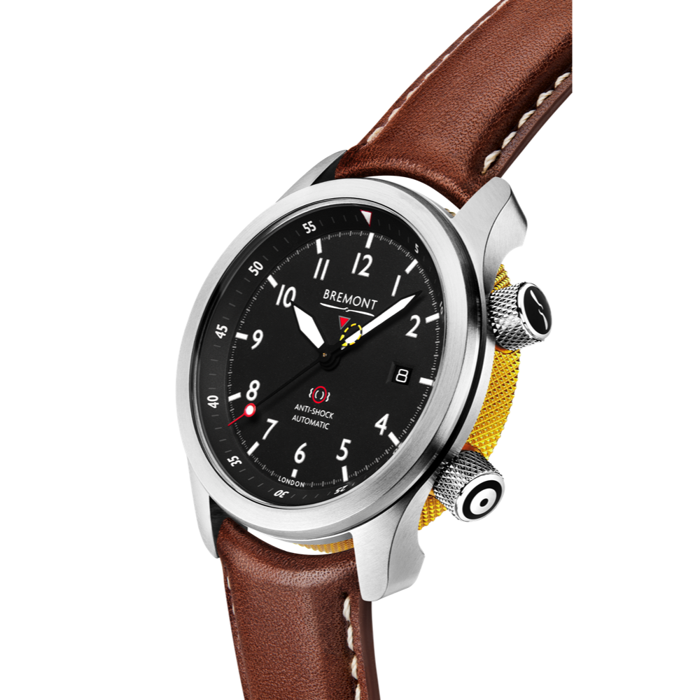 Bremont Watch Company Configurator MBII Custom Stainless Steel, Black Dial with Yellow Barrel & Closed Case Back