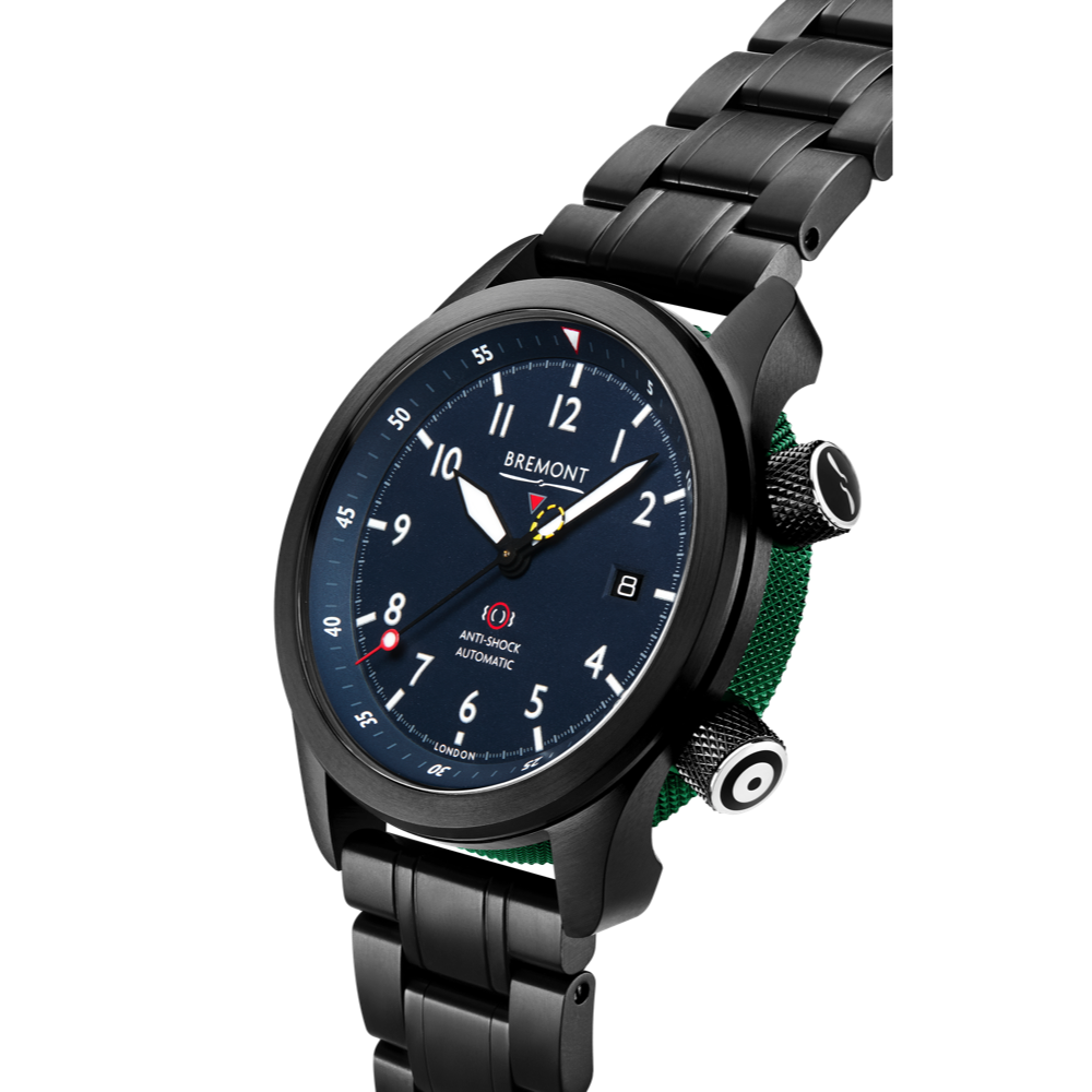 Bremont Watch Company Configurator MBII Custom DLC, Blue Dial with Green Barrel & Open Case Back
