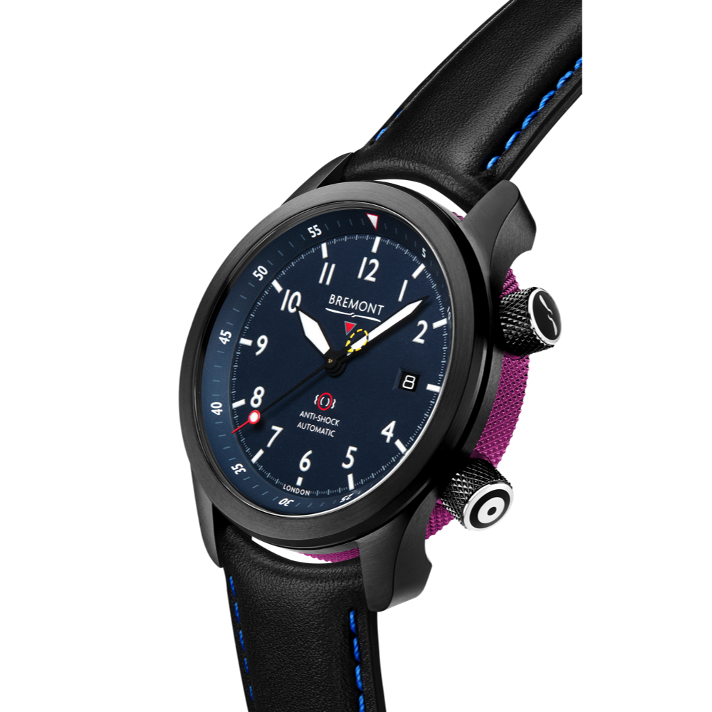 Bremont Watch Company Configurator MBII Custom DLC, Blue Dial with Purple Barrel & Closed Case Back