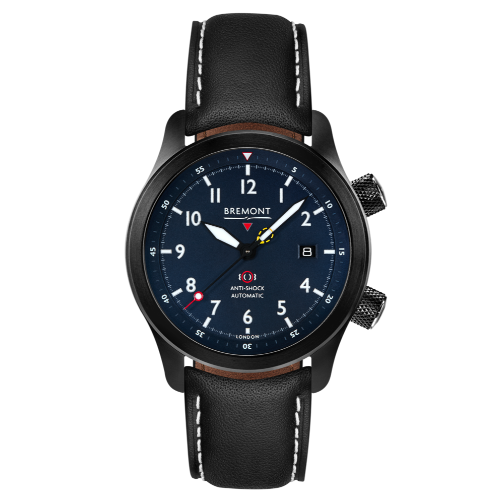 Bremont Watch Company Configurator Grey with White Stitch / Short / Pin Buckle MBII Custom DLC, Blue Dial with Bronze Barrel & Closed Case Back