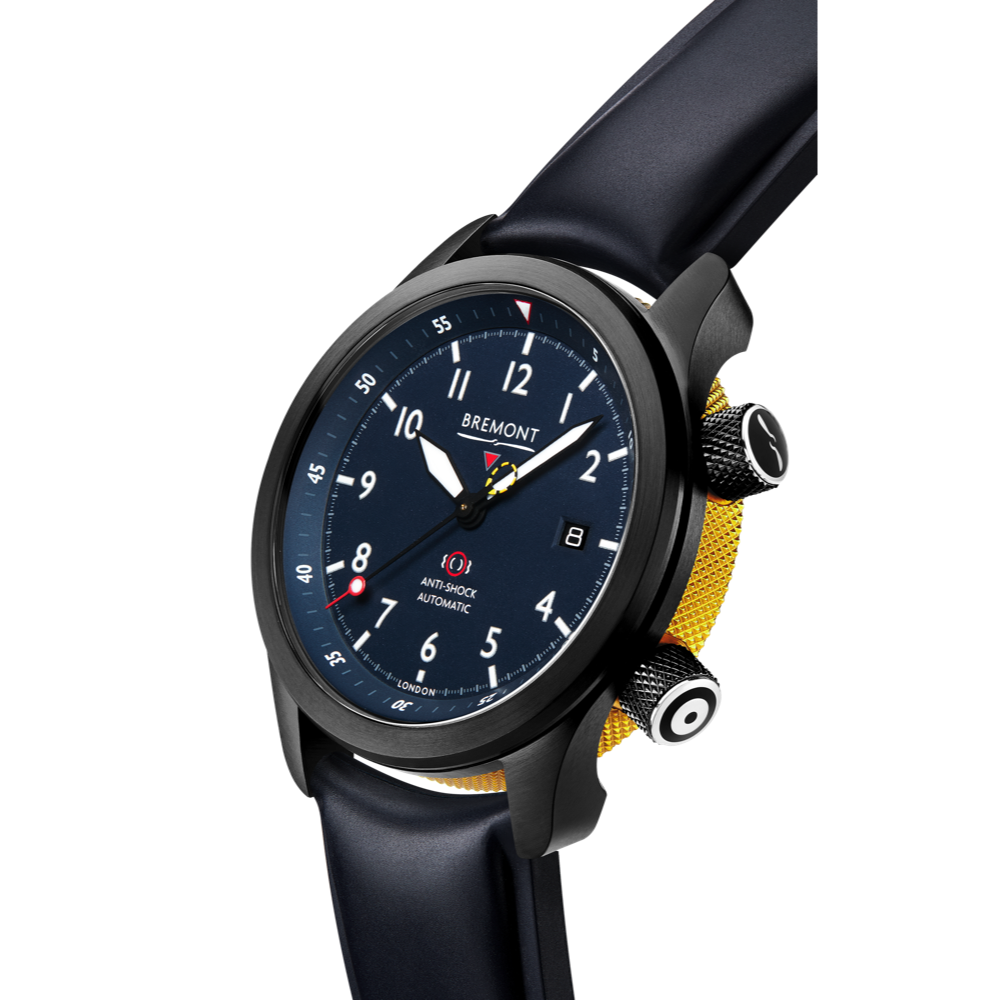 Bremont Watch Company Configurator MBII Custom DLC, Blue Dial with Yellow Barrel & Closed Case Back