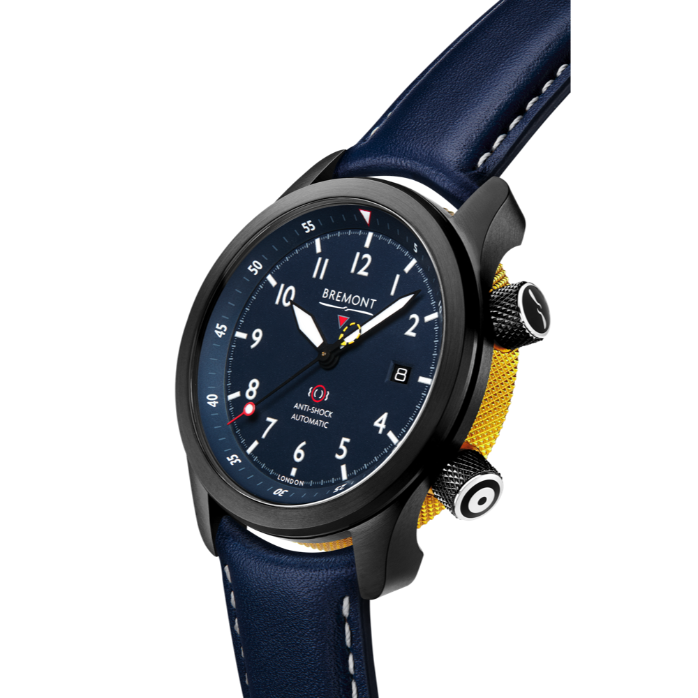 Bremont Watch Company Configurator MBII Custom DLC, Blue Dial with Yellow Barrel & Open Case Back